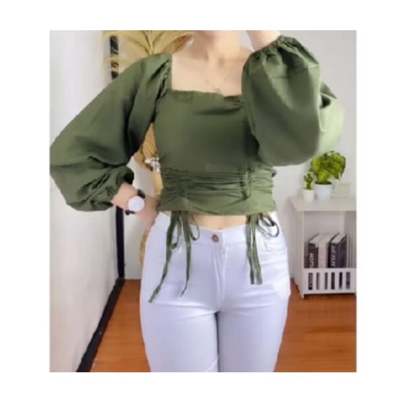 Nexy Top Arina Lengan Panjang Sabrina Kerut