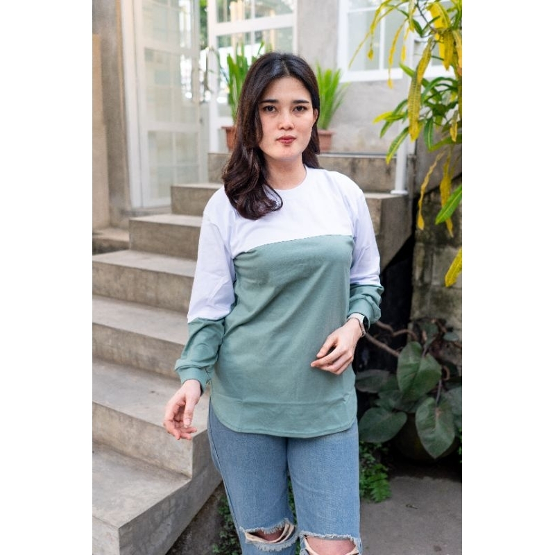 Kaos polos oval tangan panjang kombinasi warna kaos wanita kaos cewe kekinian