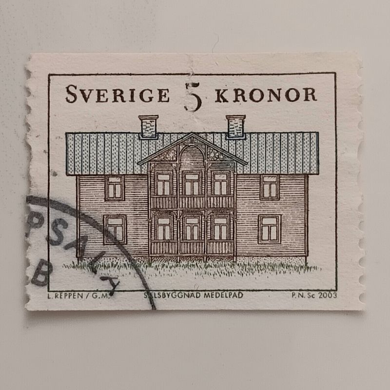 (AA) Perangko Swedia 2003 Provincial Houses - Hall House, Medelpad 5 krona Used