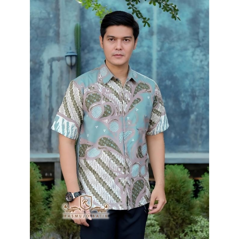 kemeja batik pria lengan pendek sage