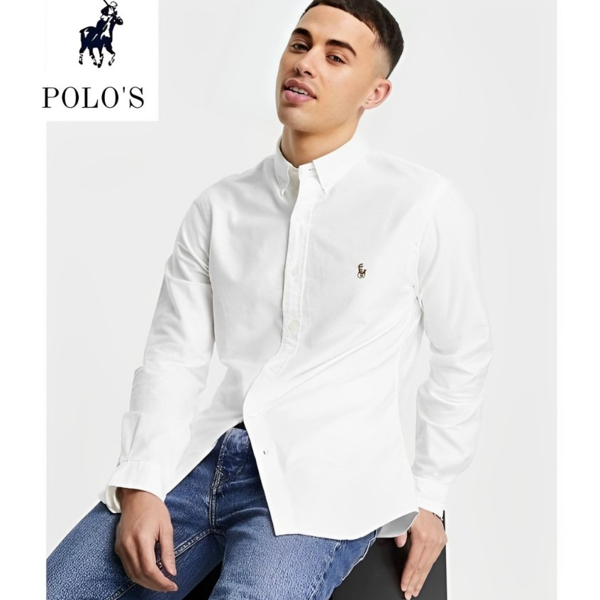 POLO'S Ralph Lauren Kemeja Panjang Polos Pria - Putih