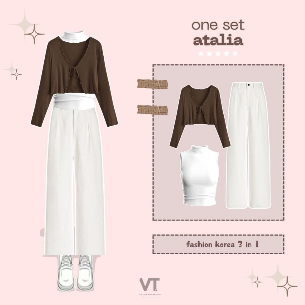 One Set Atalia (Kulot, Manset, Cardigan) Outfit OOTD Wanita Korean Style Hijab