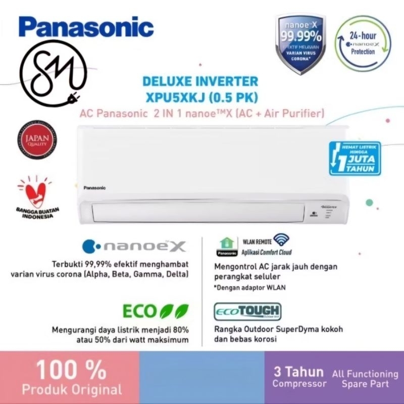AC Panasonic 1/2 PK Deluxe Inverter XPU-5XKJ XPU5XKJ Nanoe-X XPU5 0.5