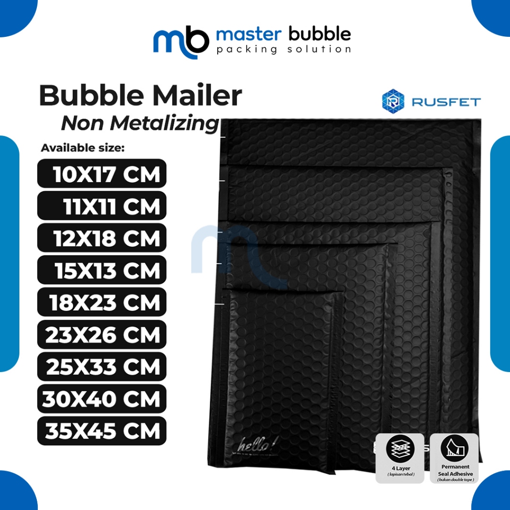 Amplop Envelope Bubble Mailer Hitam Matte / Security Bag Mailer - Rusfet Harga Ecer Satuan