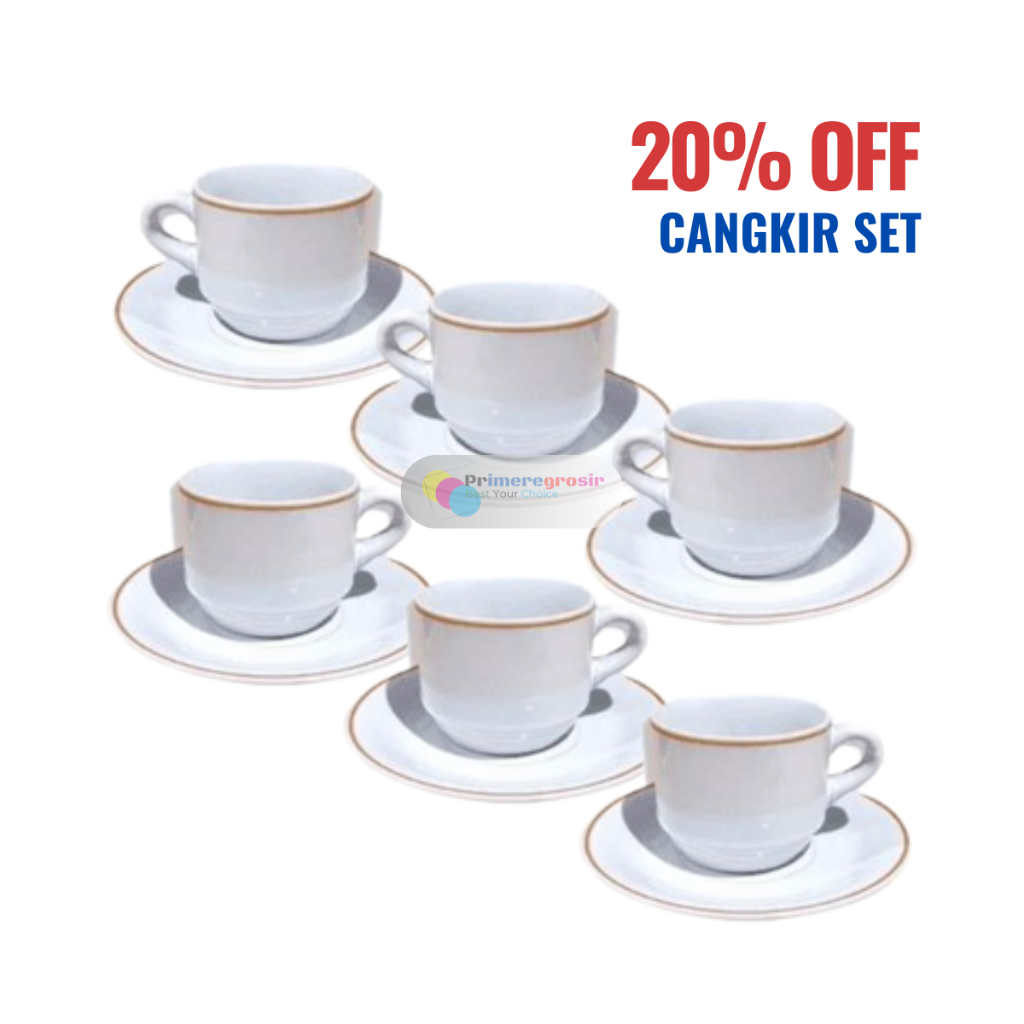 Cangkir Kopi 1 Set Keramik Black List Emas / Gelas Set Cangkir dan Tatakannya 1 Pack