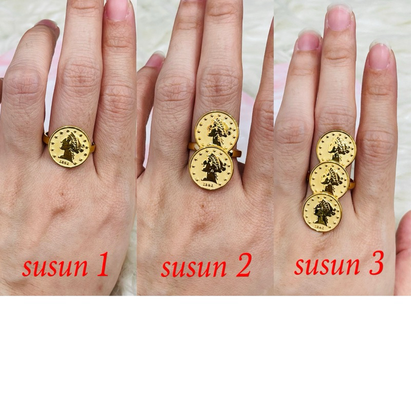 cincin koin motif susun cute cantik elegant uk 18 emas asli kadar 700