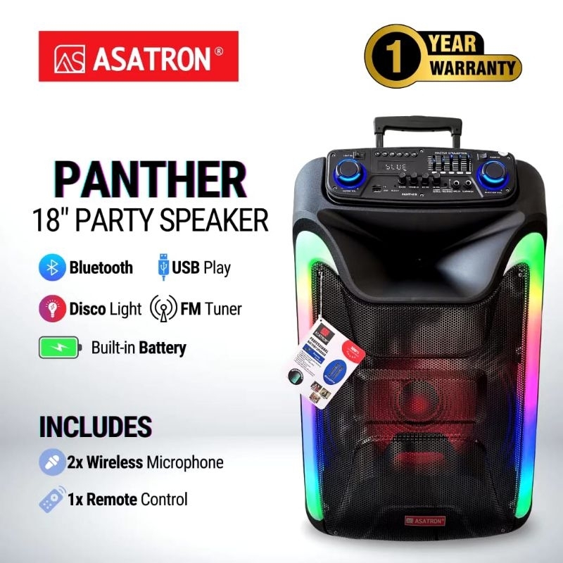 ASATRON PANTHER ( HT 8902 UKM ) 18 INCH SPEAKER PROPESIONAL PARTY PORTABLE KARAOKE  BLUETOOTH INCLUD