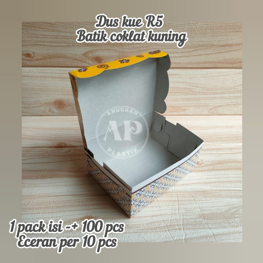 Dus Kue R5 Batik Coklat Kuning / Box kue / Roti R5 Motif PER PACK