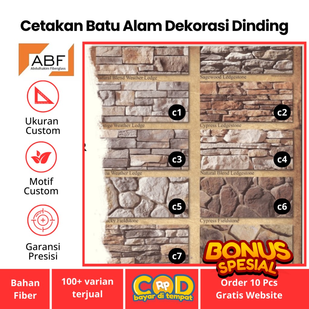 Cetakan batu alam dinding fiber | batu alam tempel dinding 20x30