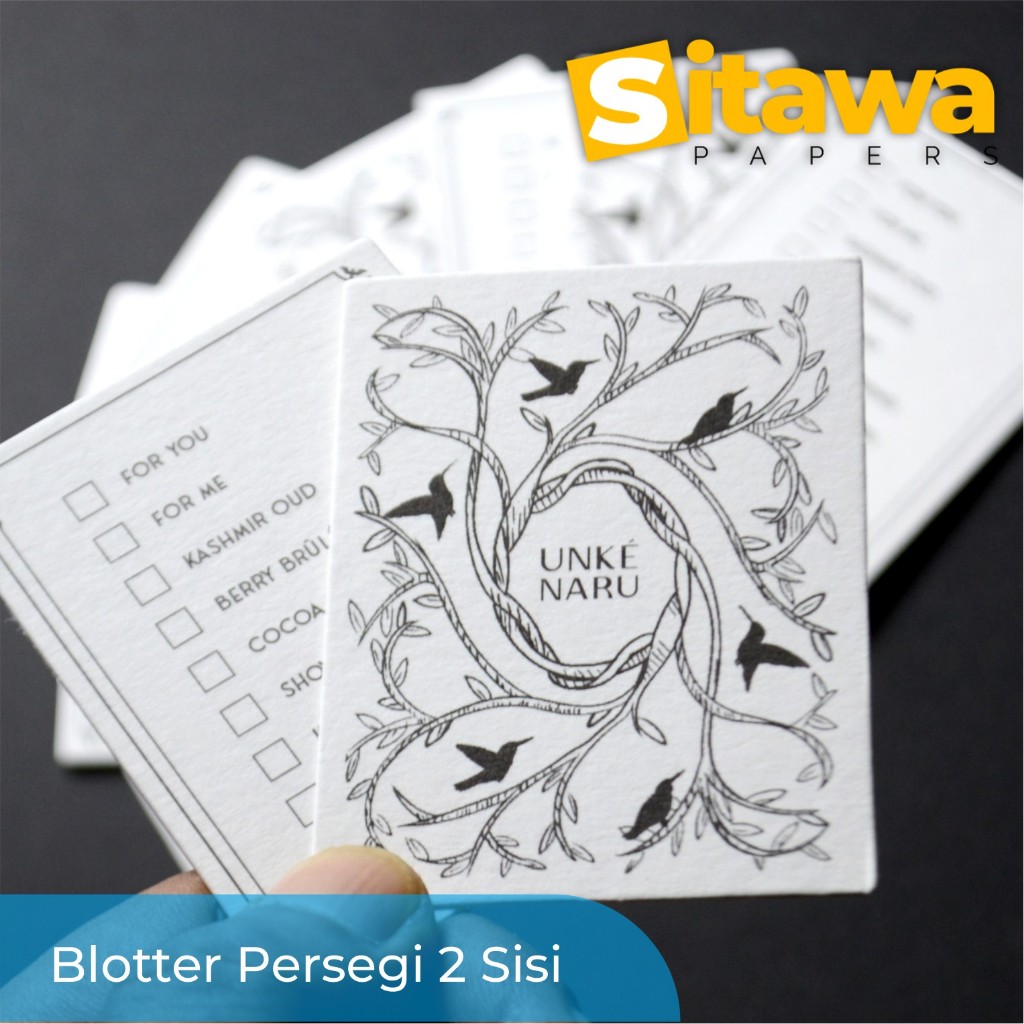 

Blotter Kertas Tester Parfum Persegi Bisa Printing Dua Sisi Tahan Kimia