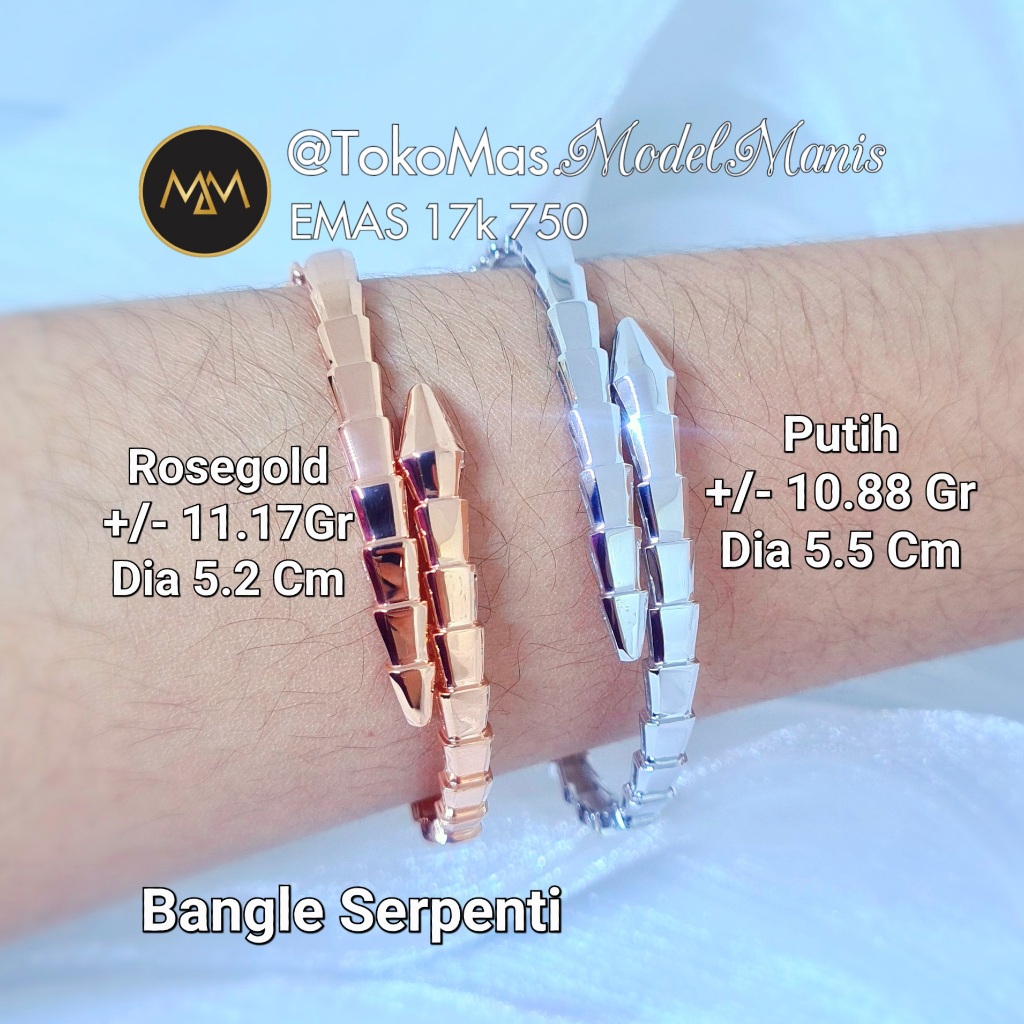 Gelang Serpenti Snake Putih Rosegold 750 kadar 17k