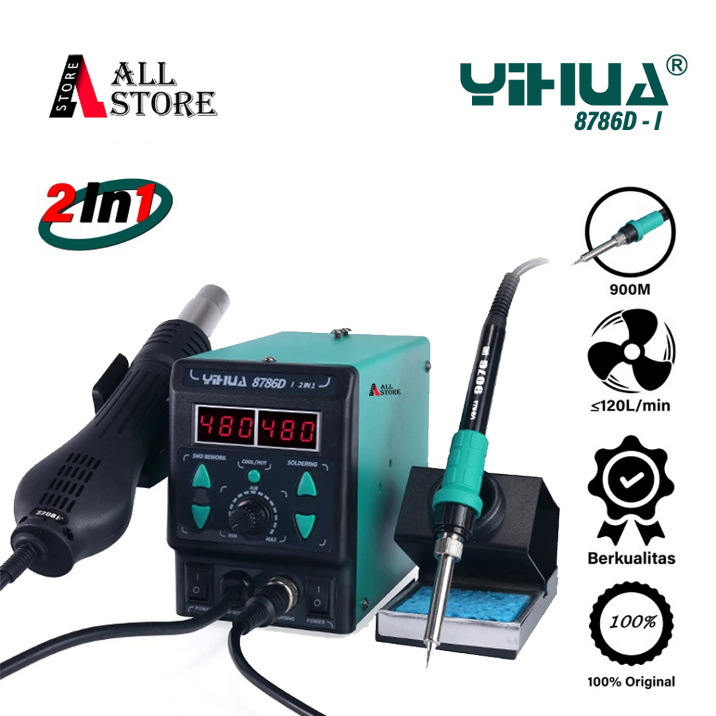 YIHUA 8786D-I 2 IN 1  HOT AIR SOLDERING REWORK STATION / BLOWER / SOLDER UAP ORIGINAL