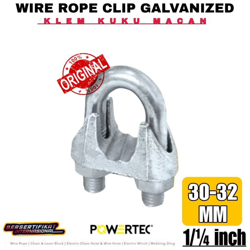 KLEM SLING KUKU MACAN GALVANIZED 30-32 MM -1/¼ INCH | POWERTEC WIRE ROPE CLIP 30-32MM-1/¼INCH