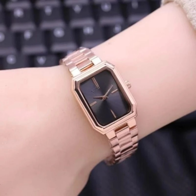 pengiriman cepat JAM TANGAN WANiTA CEWEK TANGGAL AKTIF KOTAK RANTAI STEEL BWL-39 HITAM FASHION