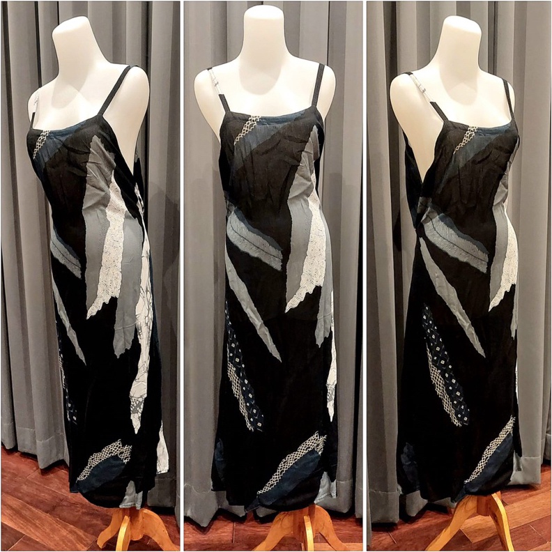 KODE U49D E2 Dress Tanktop HITAM MOTIF Rayon Kringkel  Daster bali