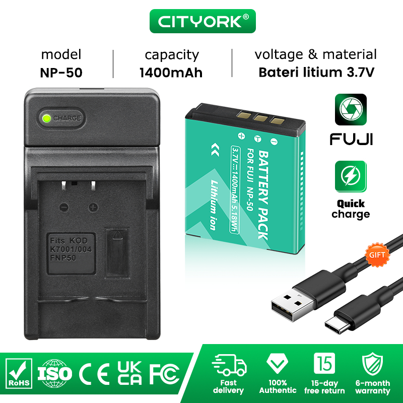 Cityork FNP-50 Baterai NP-50 NP-50A FNP50 Kamera Battery & Charger For Fujifilm FinePix XF1 X-F1 F10