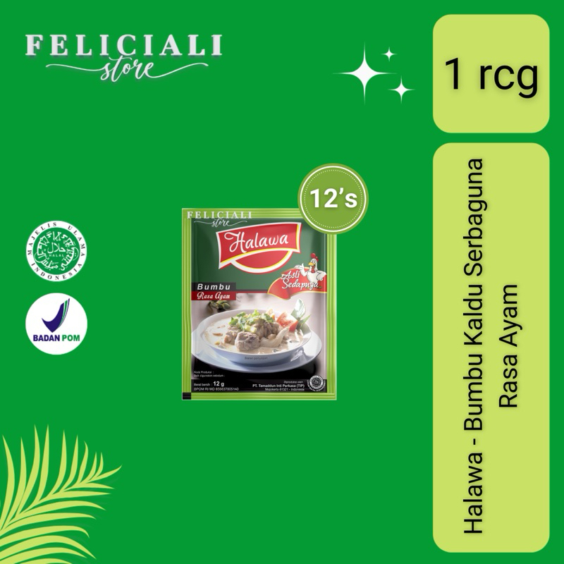 

Halawa - Bumbu Kaldu Serbaguna Rasa Ayam - 1 renceng isi 12 sachet