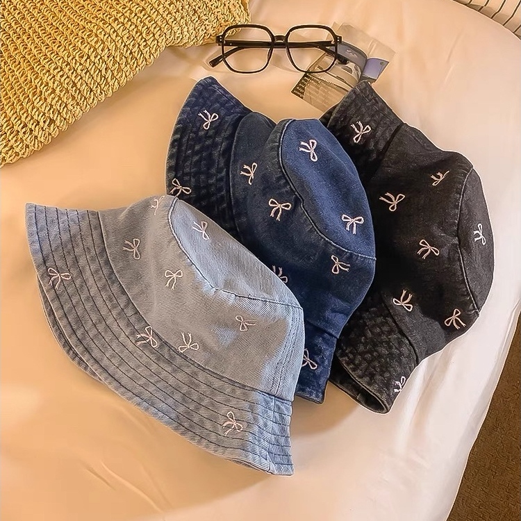 By Her Official - Topi Wanita Cocok Untuk Remaja & Dewasa / Topi Bucket Jeans Motif Pita Lucu / Grac