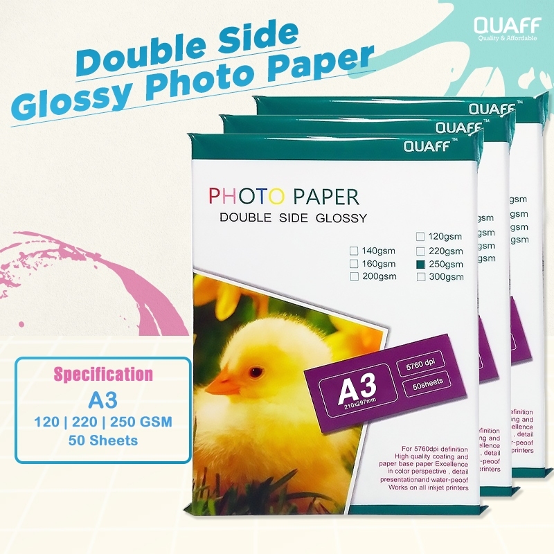 A3 Kertas Foto Glossy Dua Sisi Double Sided Photo Paper  (50 lembar) 120GSM 220GSM 250GSM