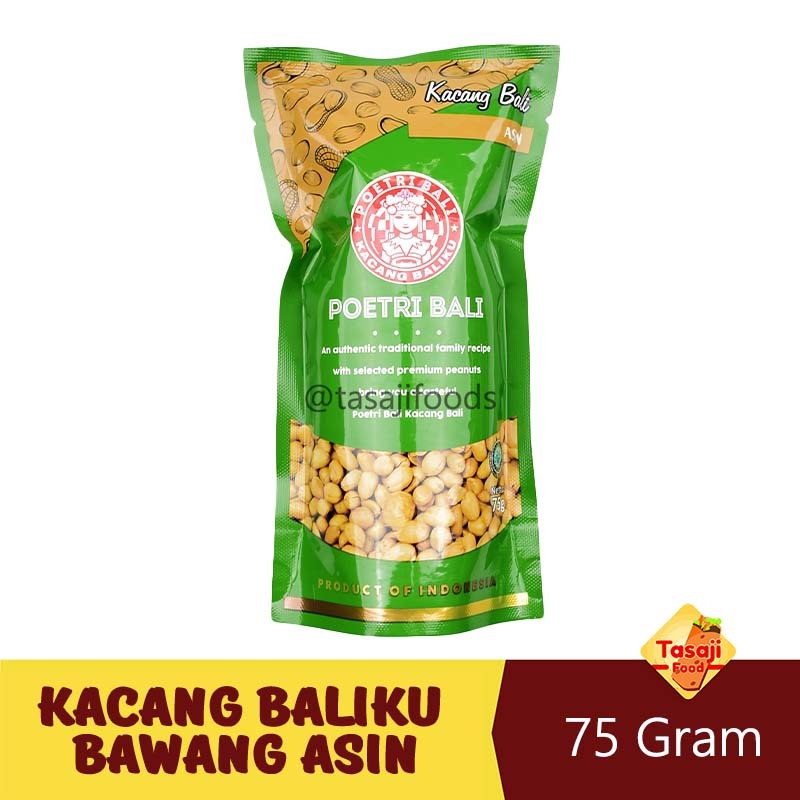 

Kacang Baliku Kacang Bawang, Spicy, Original, Salt/Asin 75 gram - Poetri Bali