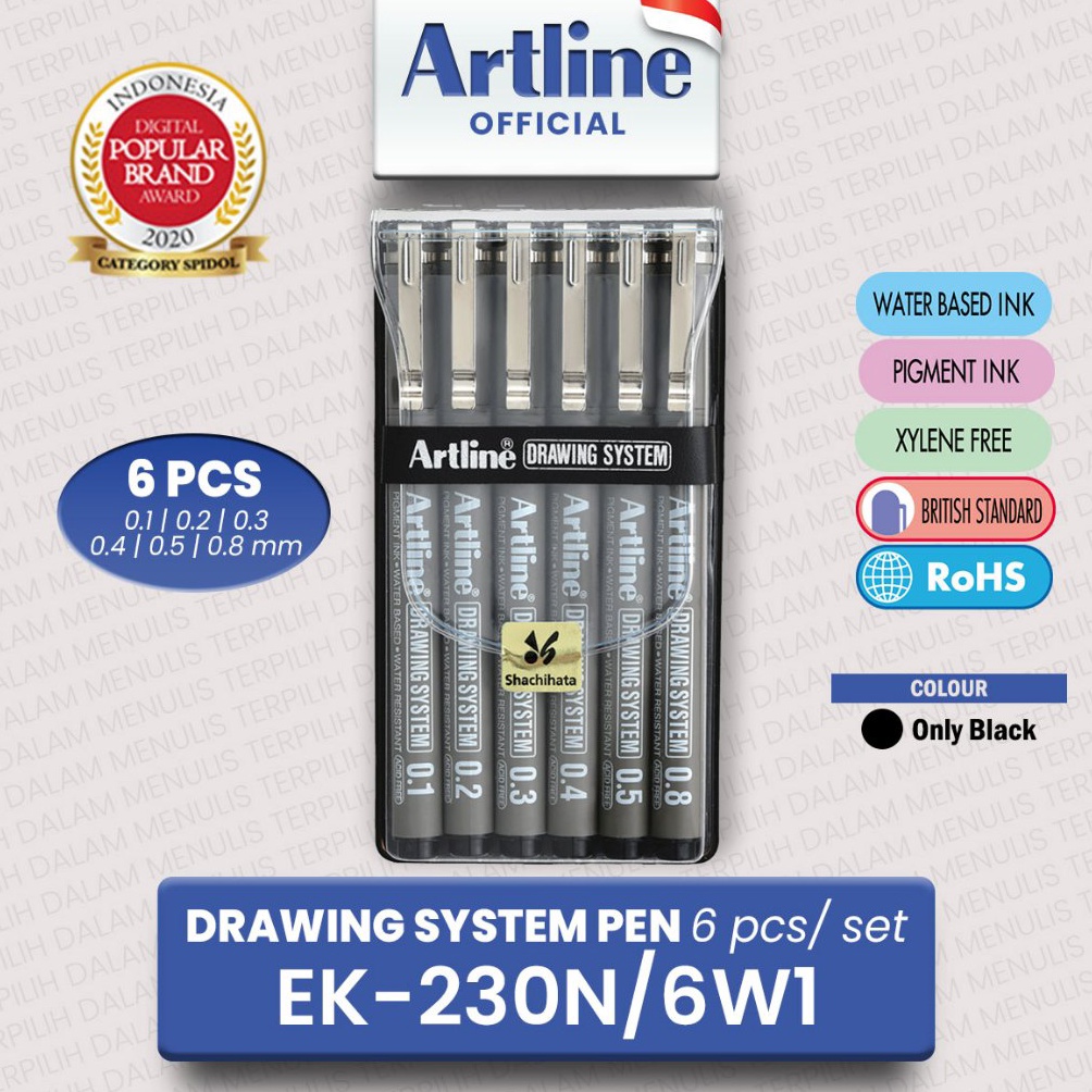 

KODE T62V SET Artline DRAWING SYSTEM Technical Drawing Pen Set Case EK23N6W1 Drawing Pen 6 pcs