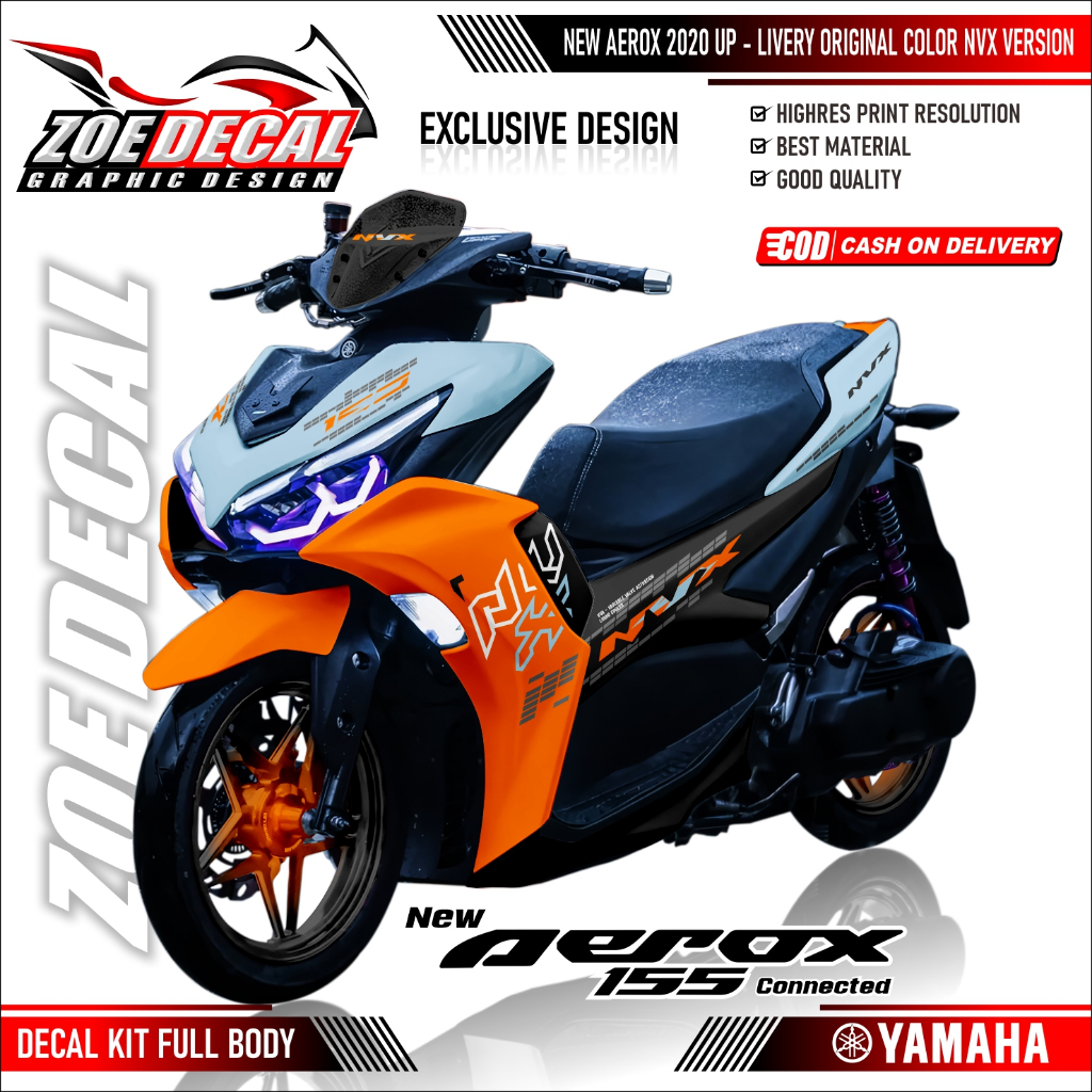 Terbaru Decal Full Body Yamaha AEROX 155 Motif / Livery NVX Warna Original OEM AEROX 2023/2024