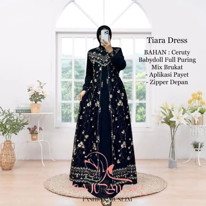 Baju Gamis Raya Melayu Terbaru Dress Ceruty Pesta Brokat Mewah Tiara Fashion Wanita Muslim Kekinian