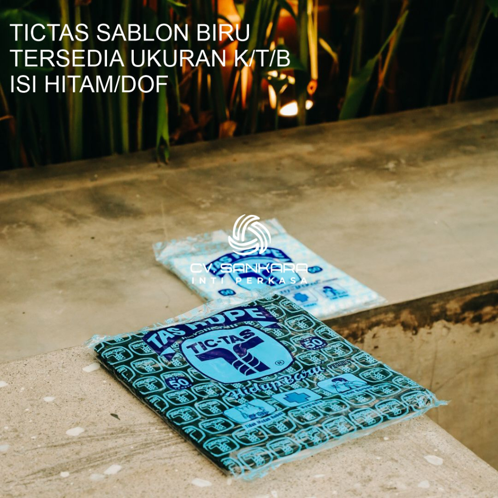 (CK-14) lebih hemat beli 1 tali Tic Tas  KECIL TICTAS SABLON BIRU HD PE Kantong Plastik/Kresek Putih