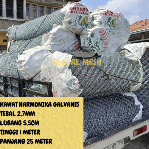 Kawat Pagar Harmonika Galvanis Tebal Kawat 2,7MM Lubang 5,5CM (1 X 25METER ) PER-ROLL