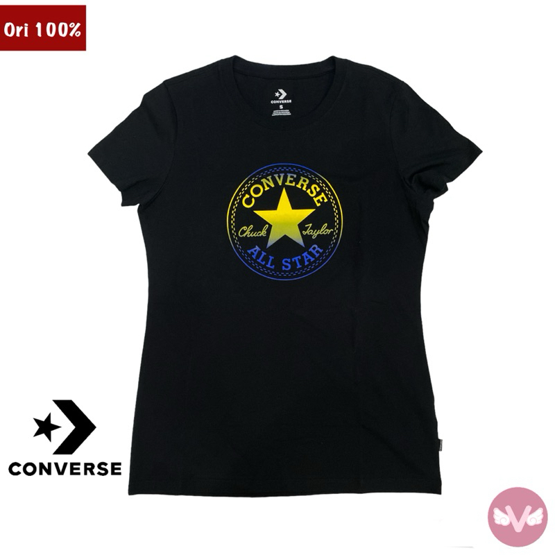 Converse Tshirt Tee Kaos Katun Baju Wanita Hitam Black Kaos Katun Converse Original 100%