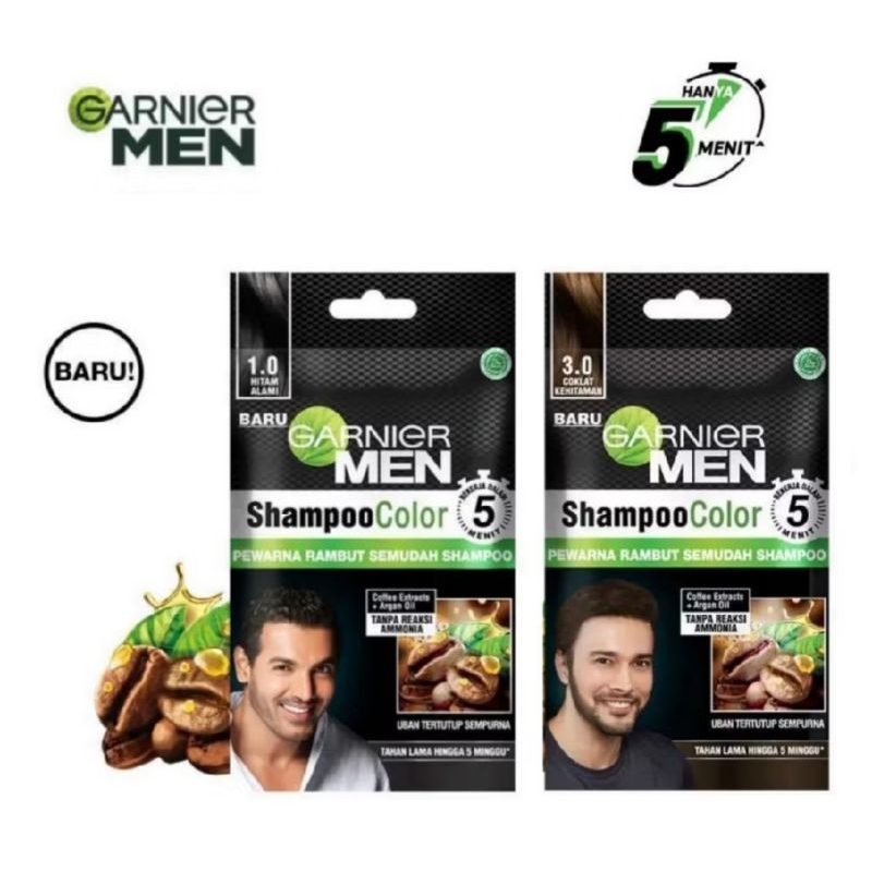 Garnier MAN Hair Color Shampoo Pewarna Rambut Hair Color Shampoo Instant Praktis Bebas Amonia Kemasa