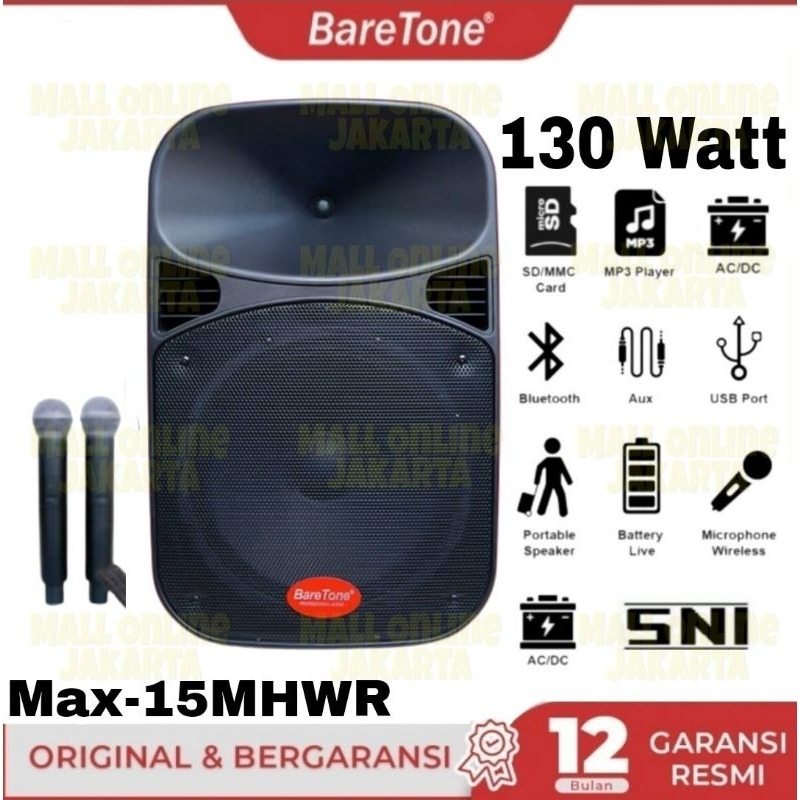 SPEAKER PORTABLE BARETONE 15MHWR (15" 2 MIC)