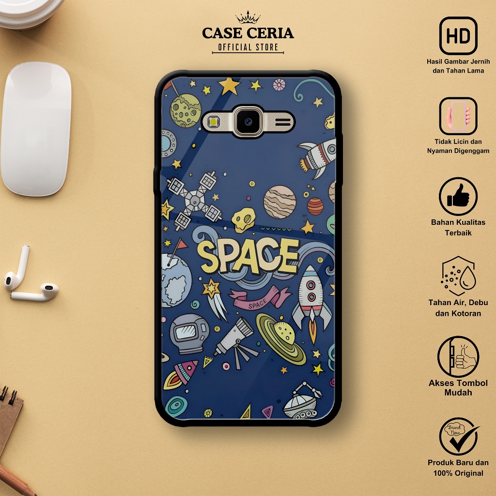 Case SAMSUNG J2 PRIME - Casing SAMSUNG J2 PRIME Motif Space - Silikon Case - Softcase Glass Kaca