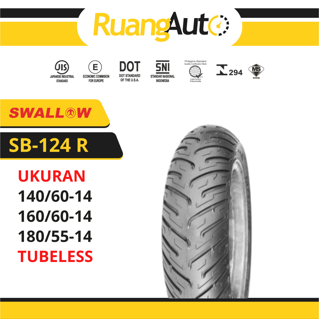 BAN LUAR SEPEDA MOTOR SWALLOW SB-124 R CITY GRIPPER 140/60 160/60 180/55 RING 14 TUBELESS TUBLES