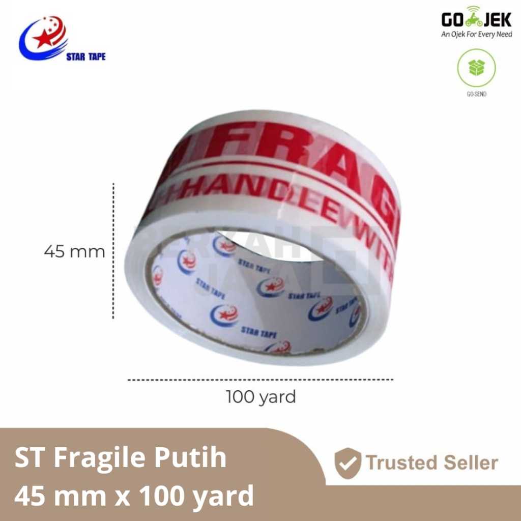 

Lakban FRAGILE STAR TAPE Putih Merah 100 Yard Lakban 2" Lakban Star Tape Original (Lakban ST Fragile Putih)