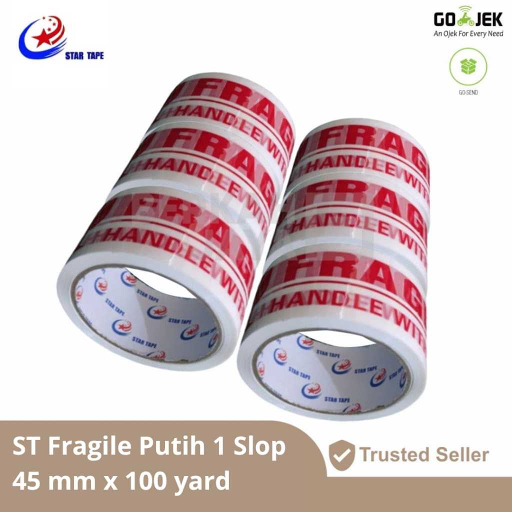 

(6 PCS) STAR TAPE LAKBAN FRAGILE PUTIH JANGAN DIBANTING 45 MM X 100 YARD / TAPE/ ISOLASI (Lakban ST Fragile Putih)