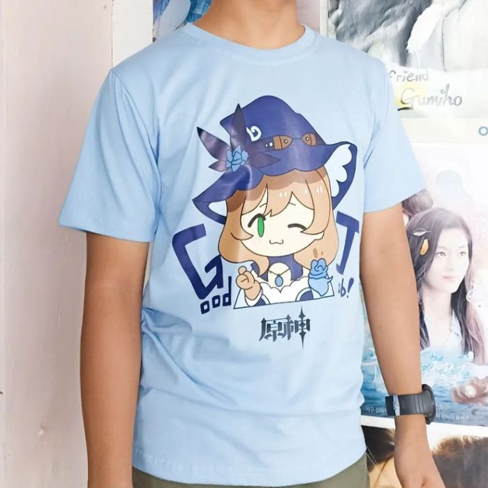 T-shirt Kaos Genshin Impact Anime Distro Baju Murah Kaeya Zhongli Raiden Shogun Hutao Paimon