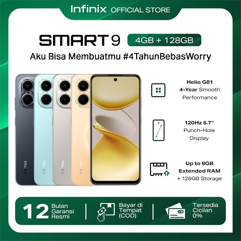 Infinix Smart 9 3/64GB | 4/128GB - Up to 6GB | 8GB Extended RAM - 6.7 inch 120Hz Punch Hole Display 