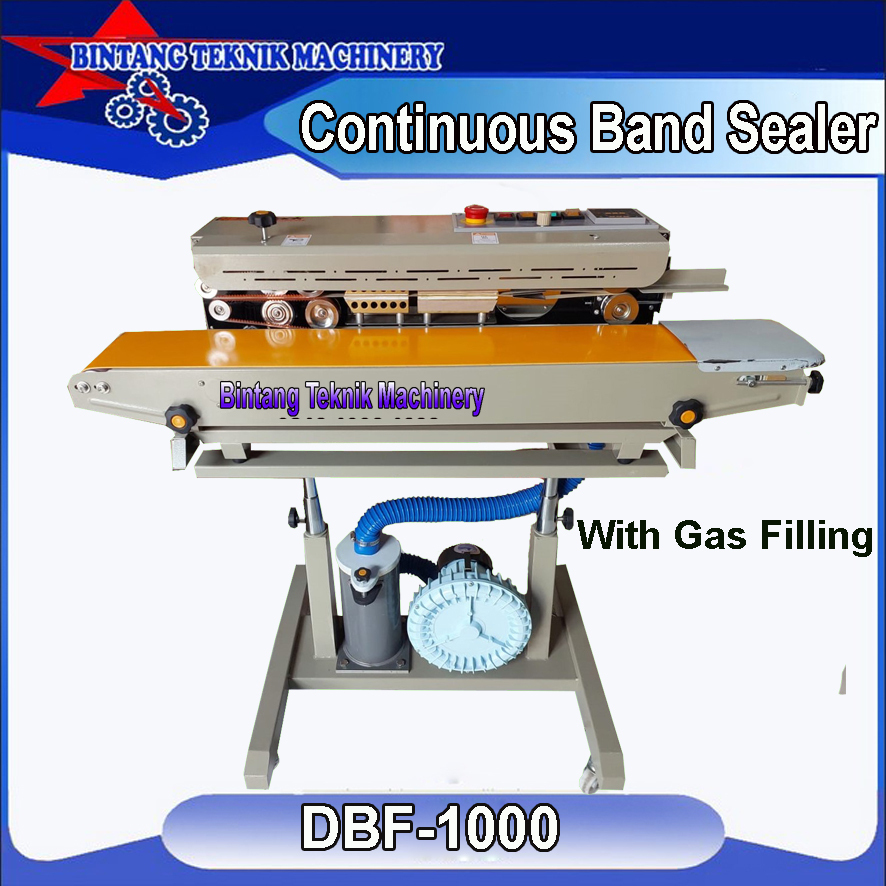 Continuous Band sealer DBF-1000 mesin sealer kemasan plastik bisa mengisi angin dalam kemasan