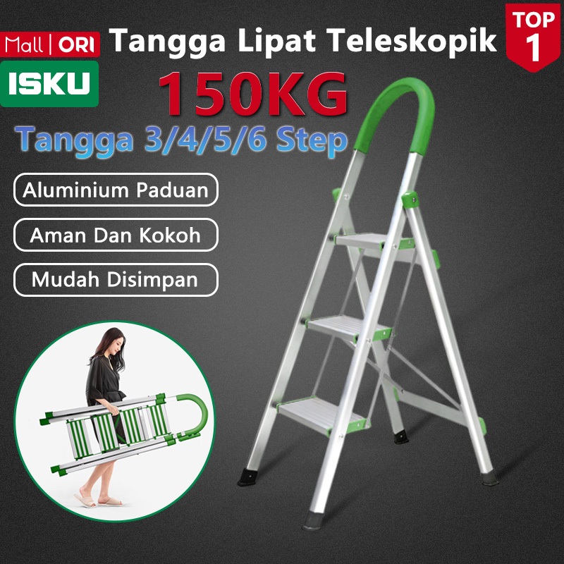 ISKU Tangga Lipat Tangga 3/4/5/6 Step Rumah Lipat Tangga Lipat Household  Ladder/ Tangga Lipat Alumi