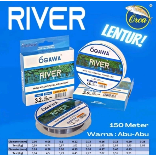 Senar Pancing Ogawa river 150m - senar pancing kuat anti keriting - size micro fishing murah cod ori