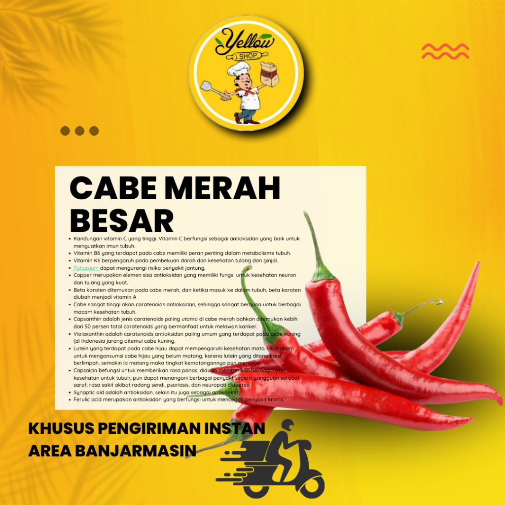 

CABE MERAH BESAR / CABE HIJAU BESAR (KHUSUS PENGIRIMAN INSTAN AREA BANJARMASIN)