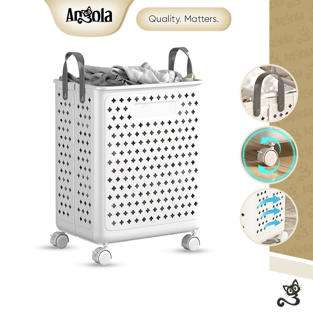 ANGOLA Keranjang Baju Kotor Lipat C14 Keranjang Pakaian Cucian Kotor Dengan Roda / Laundry Basket