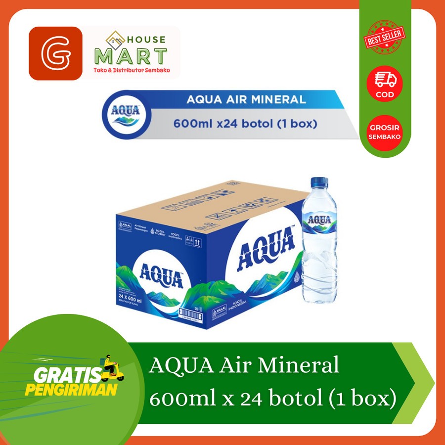 

AQUA BOTOL 600 ML 1 DUS (24 BOTOL) / Air Minum Dalam Kemasan (AMDK) Kardus