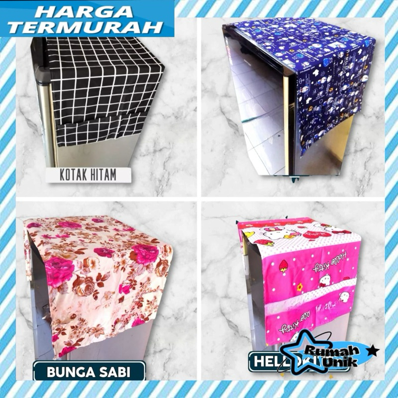 Taplak Kulkas Sarung Cover Kulkas 1 Dan 2 Pintu Motif Karakter Kain Tebal Dengan Kantong RUMAH_UNIK