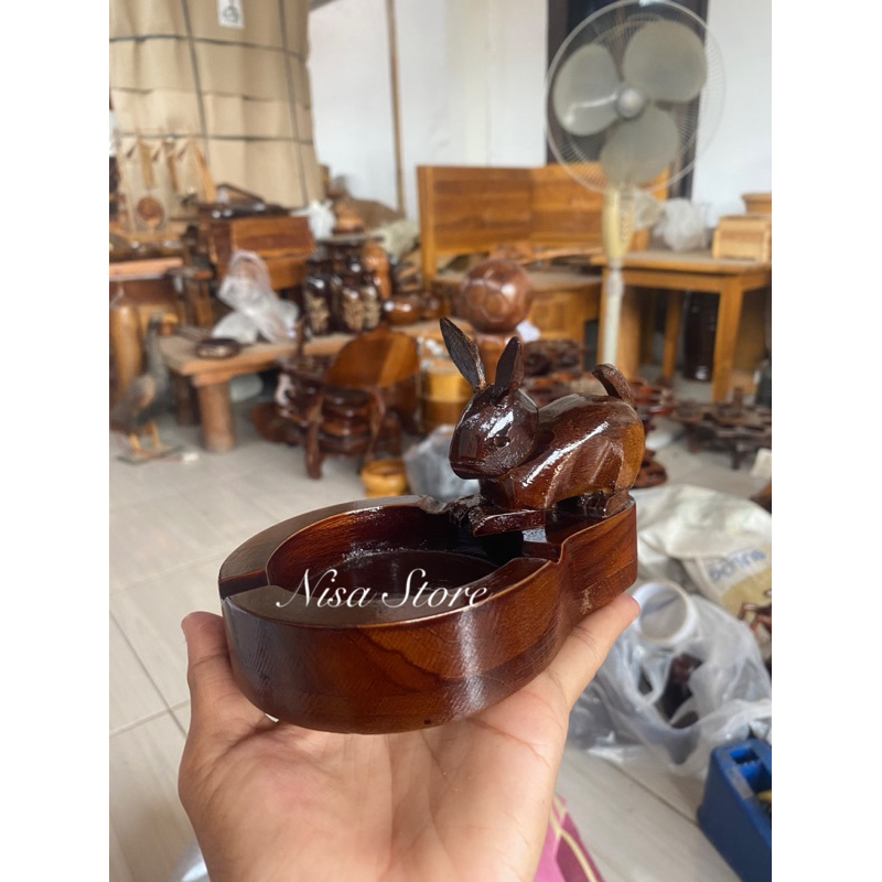 Asbak kayu jati motif kelinci/asbak kayu jati/asbak lucu/asbak estetik