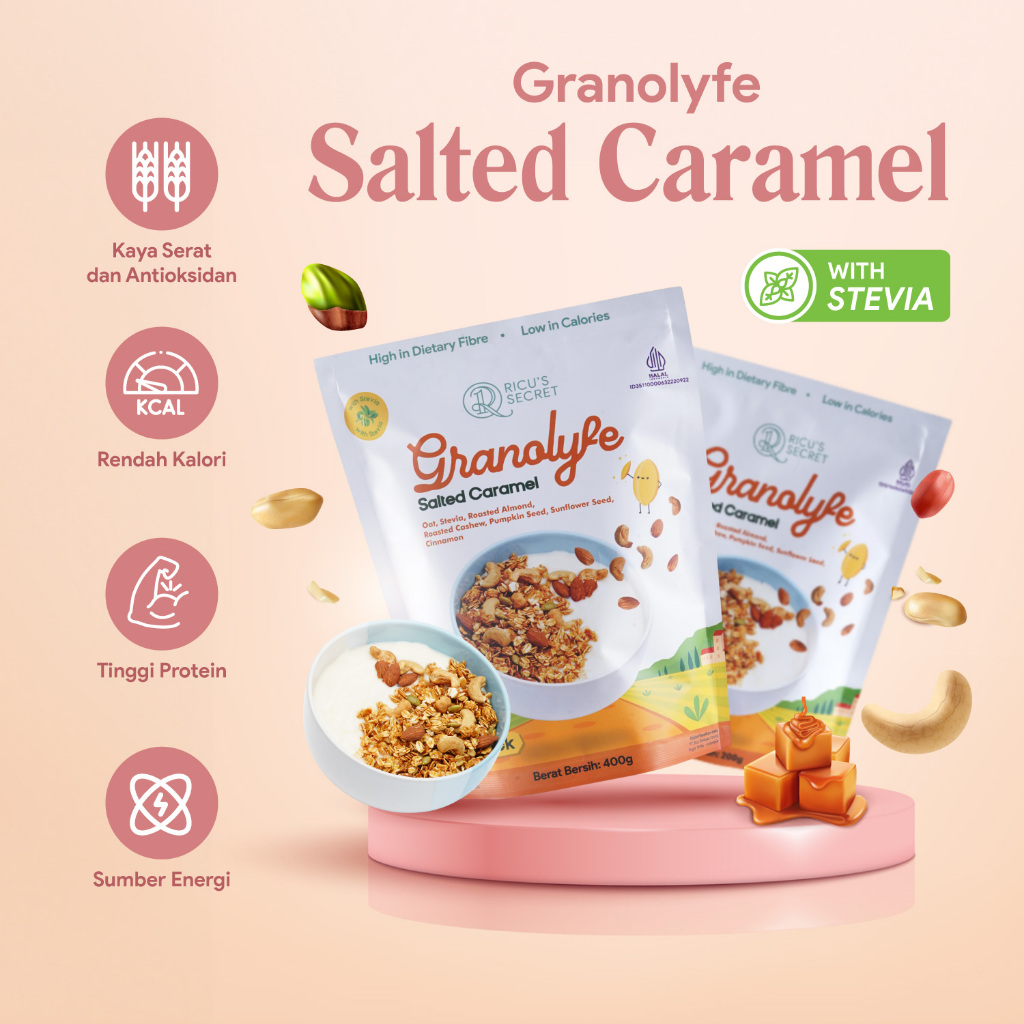 

Granolyfe - Sereal Oat Gandum Granola Salted Caramel Dengan Stevia (1 Pouch)