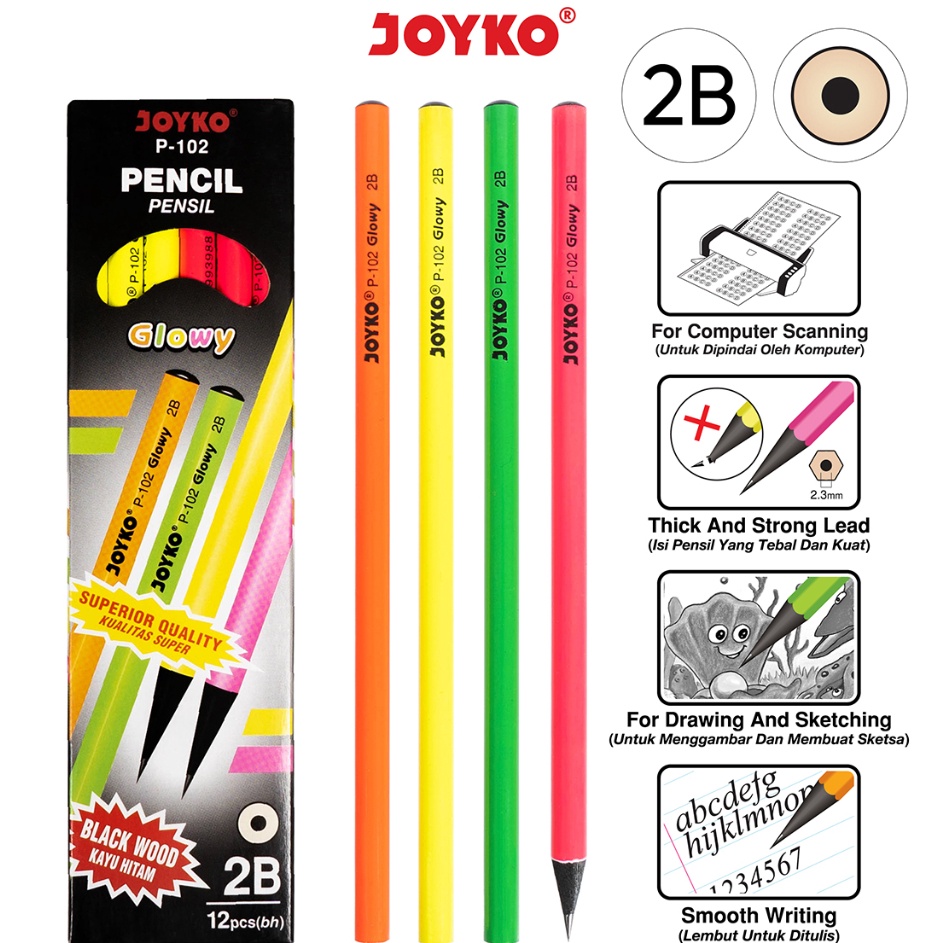 

KF7 Pencil Pensil Joyko P12 2B Glowy 1 BOX 12 PCS