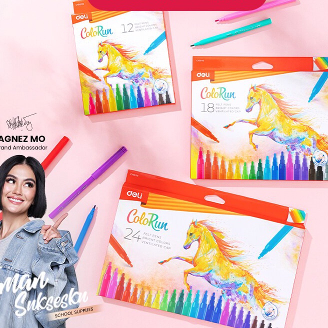 

KI3 Deli Spidol 18 Warna Tidak be Warna Cerah EC11