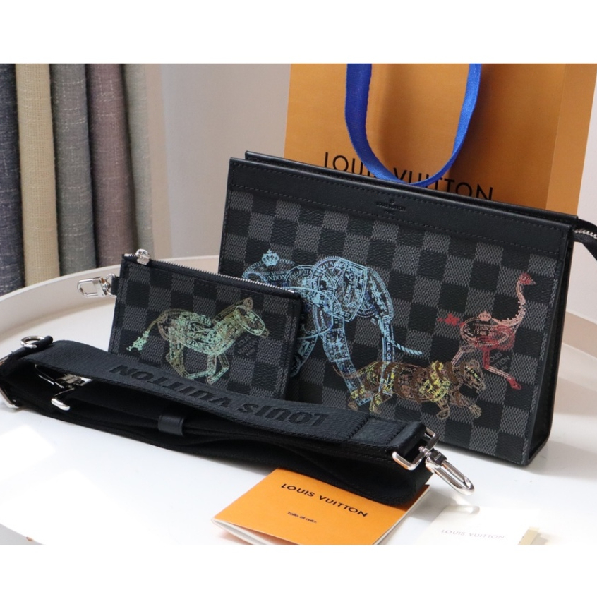 【100%Kualitas terbaik】Gaston Damier Graphite tas mini wanita Tas Selempang pria Tas kecil pria Tas c